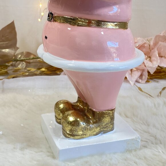 Christmas Holiday Pink Gold Santa Holding Serving Tray Display Stand NEW - Picture 12 of 16